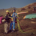 Flying tandem paraglider